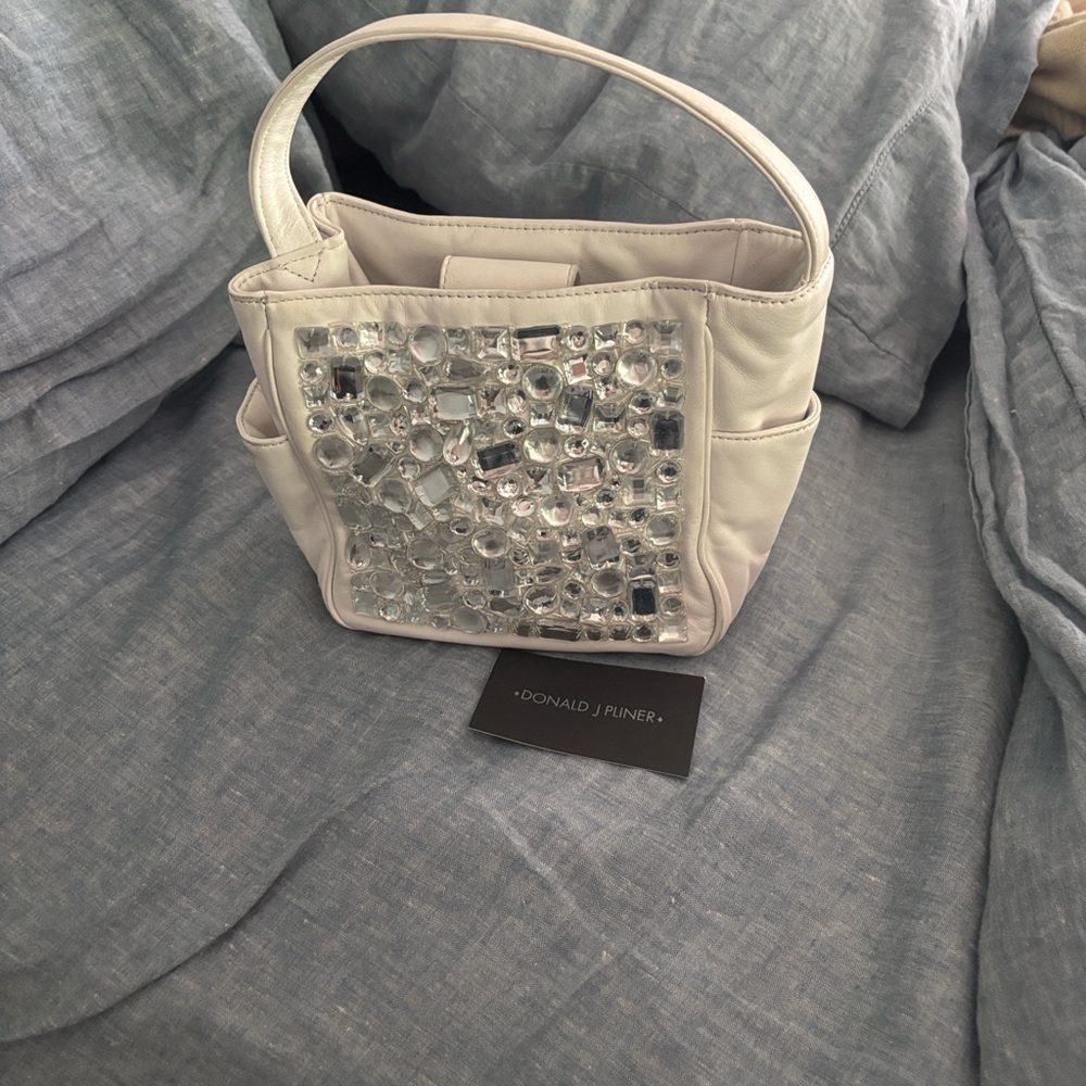 Donald J. Pliner White Leather  Embellished Women's Bag